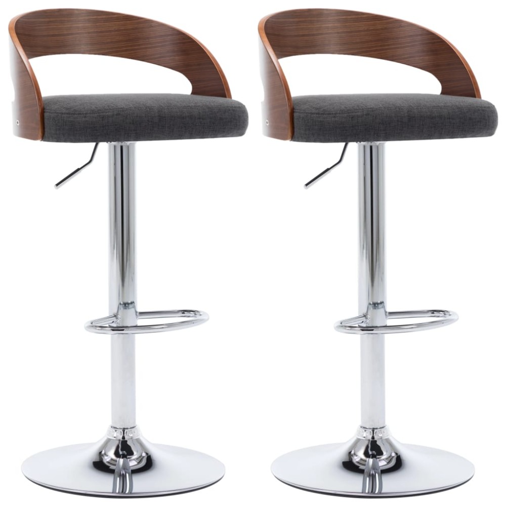 vidaXL Scaune de bar 2 buc. gri închis, material textil & lemn curbat