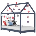 vidaXL Cadru de pat pentru copii, gri, 90 x 200 cm, lemn masiv de pin vidaXL Cadru de pat pentru copii, gri, 90 x 200 cm, lemn masiv de pin