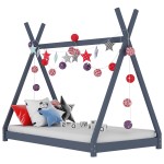 vidaXL Cadru pat de copii, gri, 70 x 140 cm, lemn masiv de pin vidaXL Cadru pat de copii, gri, 70 x 140 cm, lemn masiv de pin