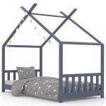 vidaXL Cadru de pat de copii, gri, 80 x 160 cm, lemn masiv de pin vidaXL Cadru de pat de copii, gri, 80 x 160 cm, lemn masiv de pin