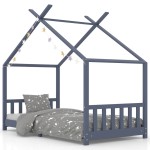 vidaXL Cadru de pat pentru copii, gri, 90 x 200 cm, lemn masiv de pin vidaXL Cadru de pat pentru copii, gri, 90 x 200 cm, lemn masiv de pin