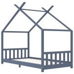 vidaXL Cadru de pat pentru copii, gri, 90 x 200 cm, lemn masiv de pin vidaXL Cadru de pat pentru copii, gri, 90 x 200 cm, lemn masiv de pin