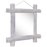 vidaXL Oglindă cu ramă din bușteni, alb, 70x70 cm, lemn masiv reciclat
