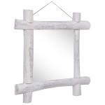 vidaXL Oglindă cu ramă din bușteni, alb, 70x70 cm, lemn masiv reciclat