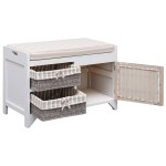 vidaXL Bancă de hol, alb, 70x33,5x45 cm, lemn de paulownia