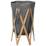 vidaXL Coș de rufe pliabil, gri, lemn și material textil vidaXL Coș de rufe pliabil, gri, lemn și material textil