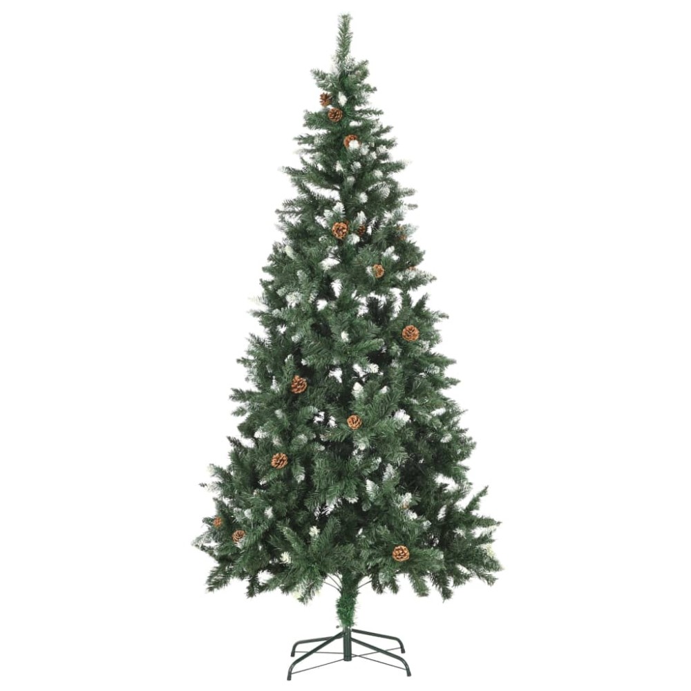 vidaXL Brad de Crăciun artificial cu conuri pin și sclipici alb 210 cm