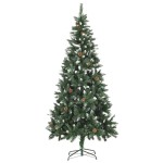 vidaXL Brad de Crăciun artificial cu conuri pin și sclipici alb 210 cm vidaXL Brad de Crăciun artificial cu conuri pin și sclipici alb 210 cm