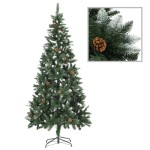 vidaXL Brad de Crăciun artificial cu conuri pin și sclipici alb 210 cm vidaXL Brad de Crăciun artificial cu conuri pin și sclipici alb 210 cm