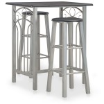 vidaXL Set mobilier de bar, 3 piese, negru, lemn și oțel vidaXL Set mobilier de bar, 3 piese, negru, lemn și oțel