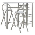 vidaXL Set mobilier de bar, cu rafturi, 3 piese, alb, lemn și oțel vidaXL Set mobilier de bar, cu rafturi, 3 piese, alb, lemn și oțel