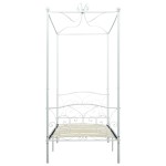 vidaXL Cadru de pat cu baldachin, alb, 90 x 200 cm, metal