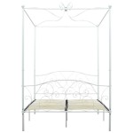 vidaXL Cadru de pat cu baldachin, alb, 140 x 200 cm, metal