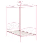 vidaXL Cadru de pat cu baldachin, roz, 100 x 200 cm, metal