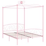 vidaXL Cadru de pat cu baldachin, roz, 160 x 200 cm, metal