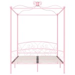 vidaXL Cadru de pat cu baldachin, roz, 160 x 200 cm, metal