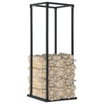 vidaXL Rastel lemne de foc, cu postament, negru, 37x37x113 cm, oțel vidaXL Rastel lemne de foc, cu postament, negru, 37x37x113 cm, oțel