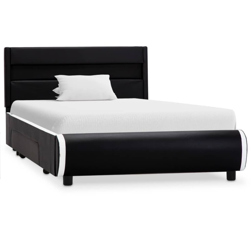vidaXL Cadru de pat cu LED, negru, 100 x 200 cm, piele ecologică