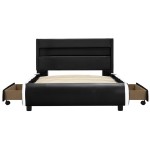 vidaXL Cadru de pat cu LED, negru, 100 x 200 cm, piele ecologică vidaXL Cadru de pat cu LED, negru, 100 x 200 cm, piele ecologică