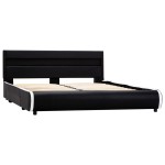 vidaXL Cadru de pat cu LED, negru, 140 x 200 cm, piele ecologică