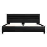 vidaXL Cadru de pat cu LED, negru, 140 x 200 cm, piele ecologică