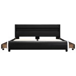 vidaXL Cadru de pat cu LED, negru, 140 x 200 cm, piele ecologică