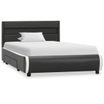 vidaXL Cadru de pat cu LED, antracit, 90 x 200 cm, piele ecologică