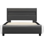 vidaXL Cadru de pat cu LED, antracit, 90 x 200 cm, piele ecologică