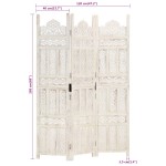 vidaXL Paravan cameră sculptat manual 3 panouri alb 120x165 cm mango vidaXL Paravan cameră sculptat manual 3 panouri alb 120x165 cm mango
