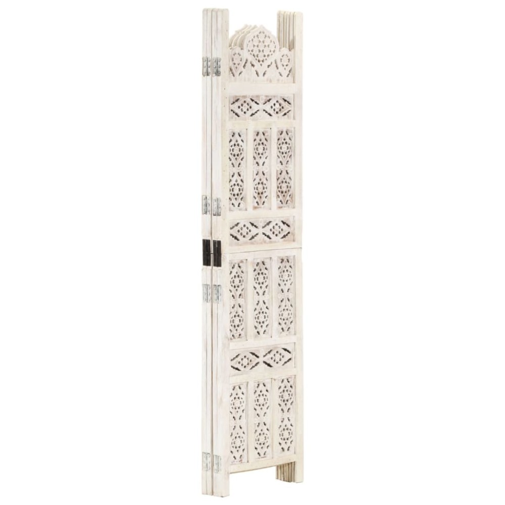 vidaXL Paravan cameră sculptat manual, 4 panouri, alb 160x165 cm mango