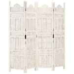 vidaXL Paravan cameră sculptat manual, 4 panouri, alb 160x165 cm mango vidaXL Paravan cameră sculptat manual, 4 panouri, alb 160x165 cm mango