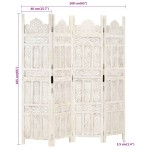 vidaXL Paravan cameră sculptat manual, 4 panouri, alb 160x165 cm mango vidaXL Paravan cameră sculptat manual, 4 panouri, alb 160x165 cm mango