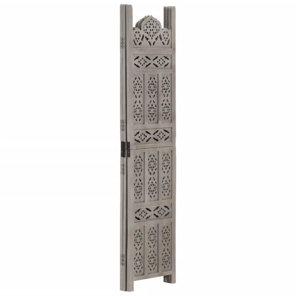 vidaXL Paravan cameră sculptat manual 3 panouri gri 120x165 cm mango