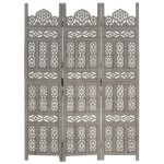 vidaXL Paravan cameră sculptat manual 3 panouri gri 120x165 cm mango vidaXL Paravan cameră sculptat manual 3 panouri gri 120x165 cm mango