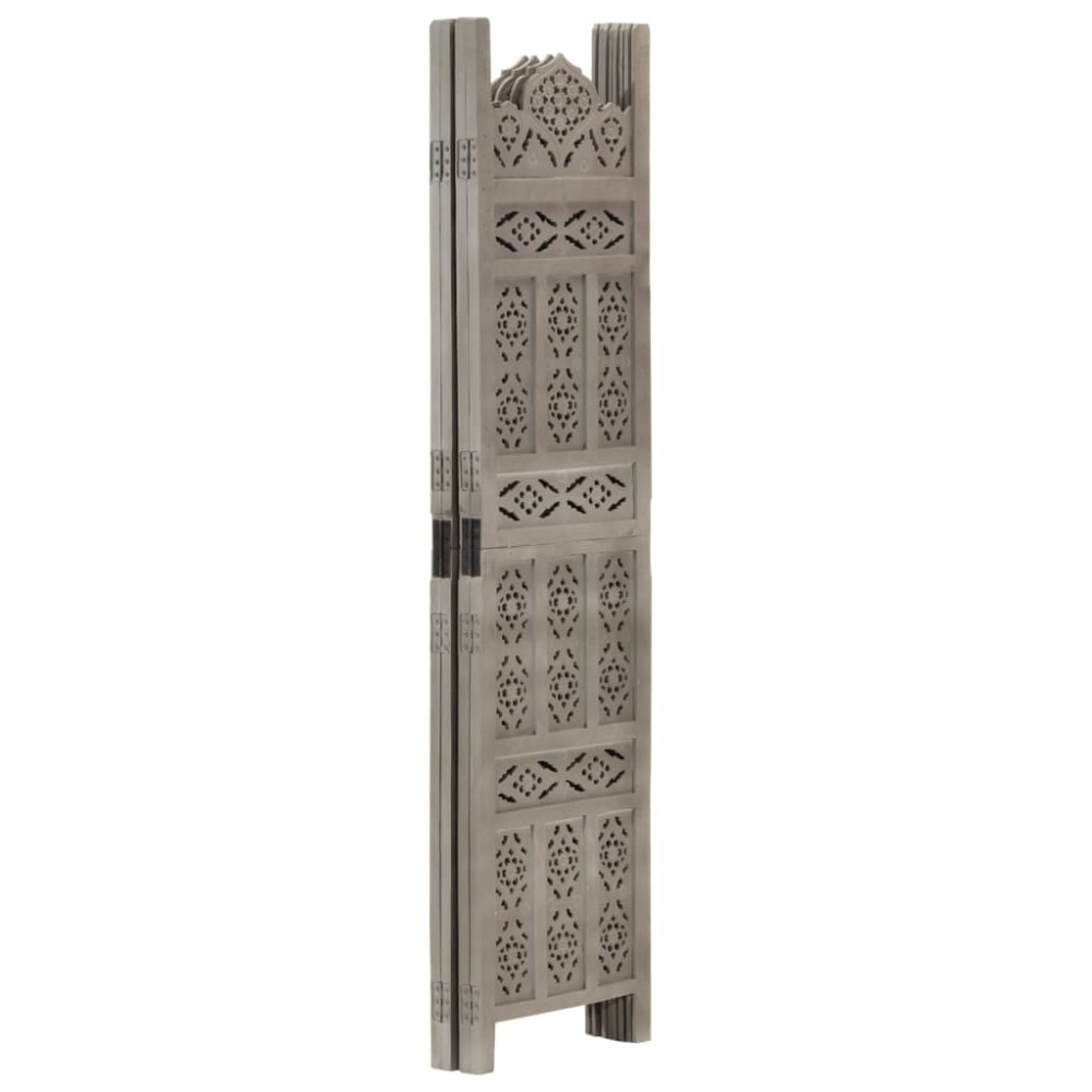 vidaXL Paravan cameră sculptat manual 4 panouri gri 160x165 cm mango