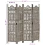 vidaXL Paravan cameră sculptat manual 4 panouri gri 160x165 cm mango vidaXL Paravan cameră sculptat manual 4 panouri gri 160x165 cm mango