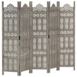 vidaXL Paravan cameră sculptat manual 5 panouri gri 200x165 cm mango vidaXL Paravan cameră sculptat manual 5 panouri gri 200x165 cm mango