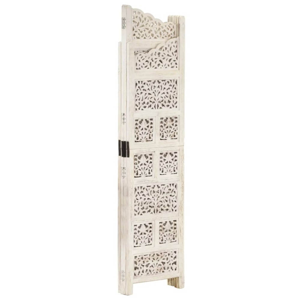 vidaXL Paravan cameră sculptat manual, 4 panouri, alb 160x165 cm mango