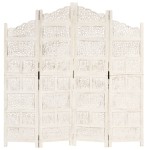 vidaXL Paravan cameră sculptat manual, 4 panouri, alb 160x165 cm mango vidaXL Paravan cameră sculptat manual, 4 panouri, alb 160x165 cm mango