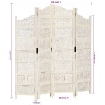 vidaXL Paravan cameră sculptat manual, 4 panouri, alb 160x165 cm mango vidaXL Paravan cameră sculptat manual, 4 panouri, alb 160x165 cm mango