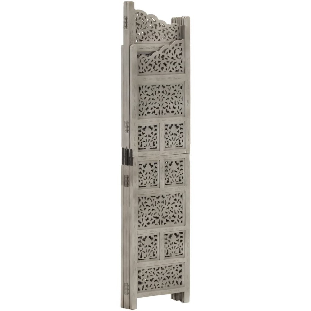 vidaXL Paravan cameră sculptat manual 4 panouri gri 160x165 cm mango