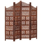vidaXL Paravan cameră sculptat manual 4 panouri maro 160x165 cm mango vidaXL Paravan cameră sculptat manual 4 panouri maro 160x165 cm mango