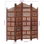vidaXL Paravan cameră sculptat manual 4 panouri maro 160x165 cm mango vidaXL Paravan cameră sculptat manual 4 panouri maro 160x165 cm mango