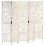 vidaXL Paravan cameră sculptat manual 5 panouri alb 200x165 cm mango vidaXL Paravan cameră sculptat manual 5 panouri alb 200x165 cm mango