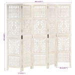 vidaXL Paravan cameră sculptat manual 5 panouri alb 200x165 cm mango vidaXL Paravan cameră sculptat manual 5 panouri alb 200x165 cm mango