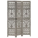 vidaXL Paravan cameră sculptat manual 3 panouri gri 120x165 cm mango vidaXL Paravan cameră sculptat manual 3 panouri gri 120x165 cm mango