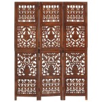 vidaXL Paravan cameră sculptat manual 3 panouri maro 120x165 cm mango