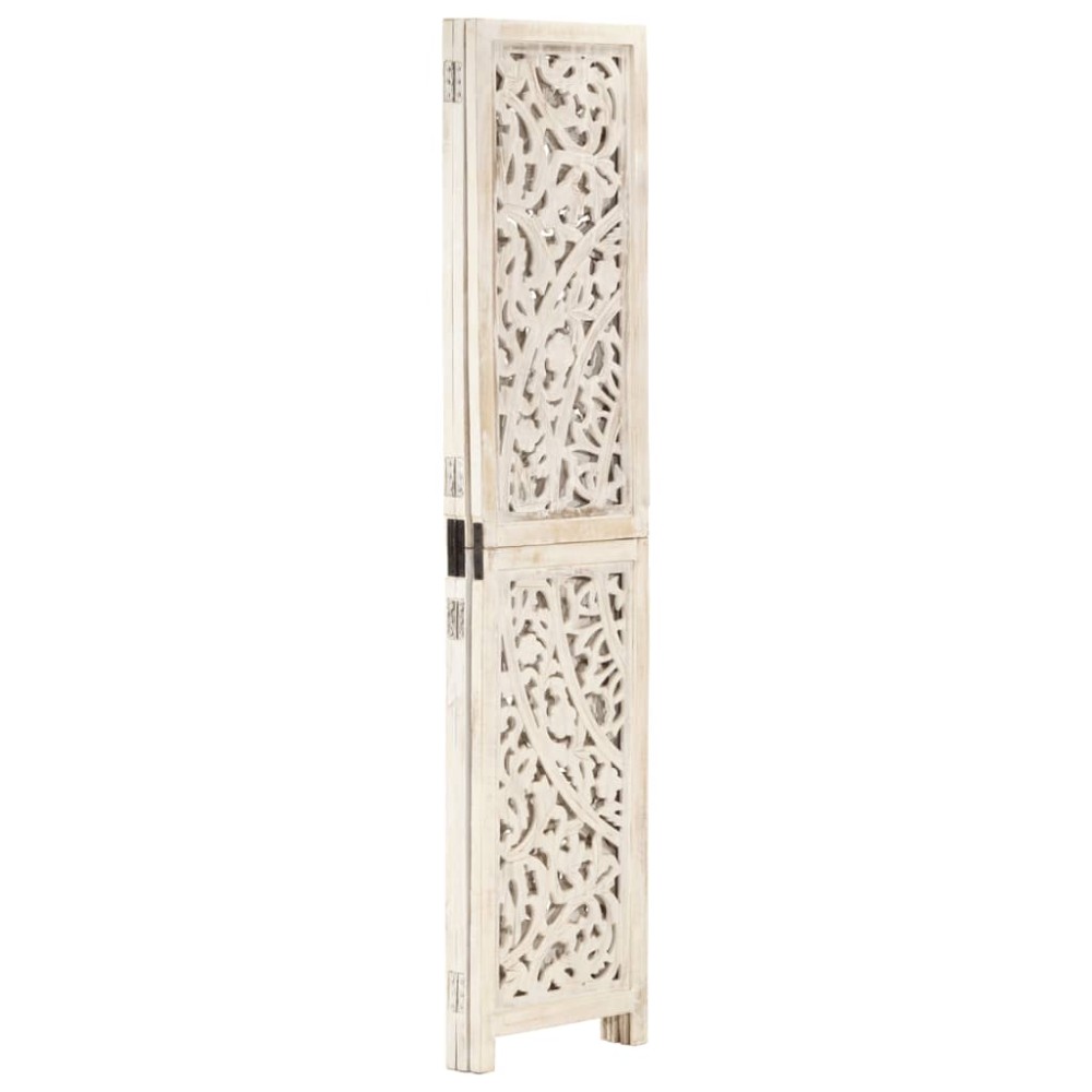 vidaXL Paravan cameră sculptat manual 3 panouri alb 120x165 cm mango