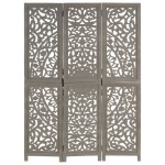 vidaXL Paravan cameră sculptat manual 3 panouri gri 120x165 cm mango vidaXL Paravan cameră sculptat manual 3 panouri gri 120x165 cm mango