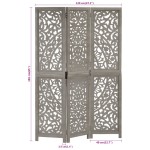 vidaXL Paravan cameră sculptat manual 3 panouri gri 120x165 cm mango vidaXL Paravan cameră sculptat manual 3 panouri gri 120x165 cm mango